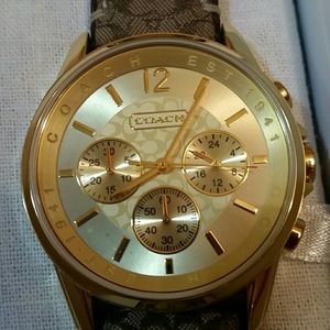 Coach watch, gold face, brown cc band