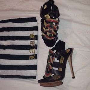 L.A.M.B heels chocolate brown leather