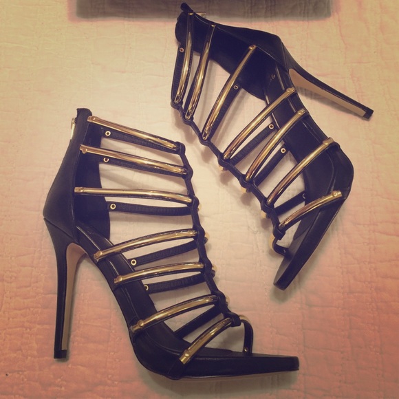 Shoe Dazzle Shoes - *Final Price* Black and Gold caged Heels