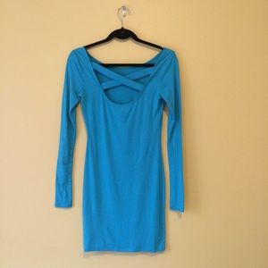 Criss cross back turquoise blue dress