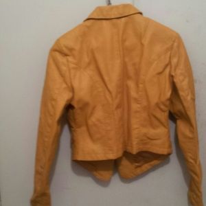 Yellow Vegan leather jacket and blouse