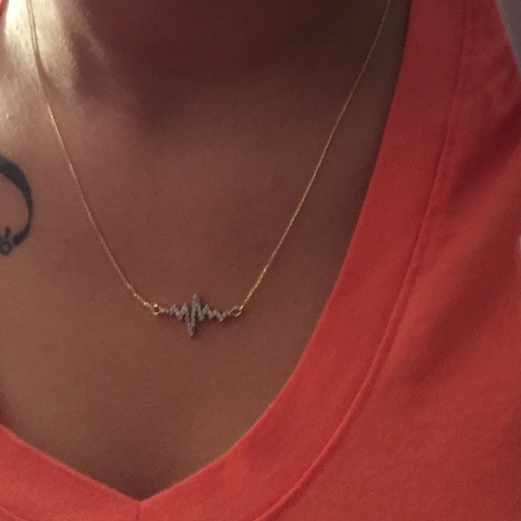 14K Gold Lifeline Heartbeat Necklace w/ Diamonds