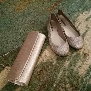 Gold glitter bag and shoes duo