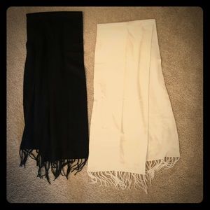 Two Scarves With Fringes Black And White