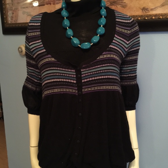 Free People Sweaters - Free People knitted black w/ stripes cardigan