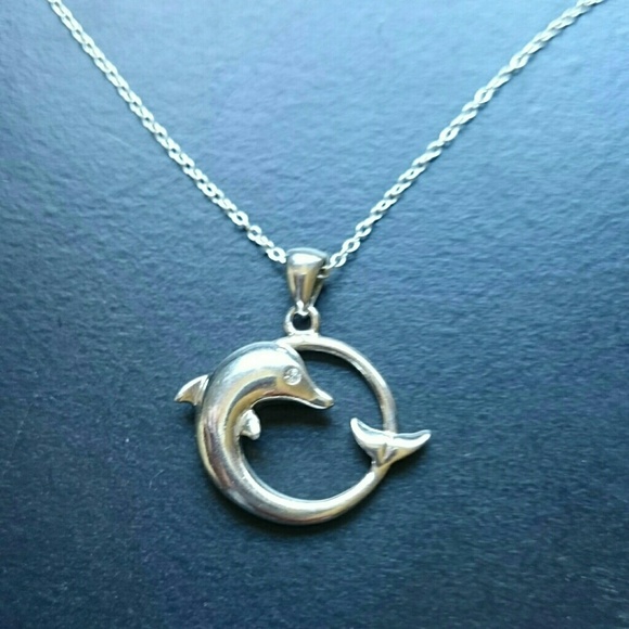 STERLING SILVER DIAMOND ACCENTED DOLPHIN PENDANT