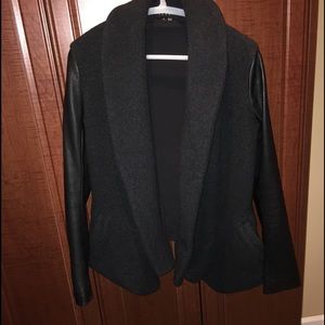 THEORY Laura Jacket Leather Sleeve Dark Grey Small