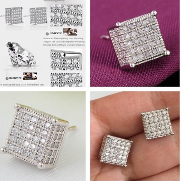 Jewelry - 925 sterling Silver pave square Swarovski earrings