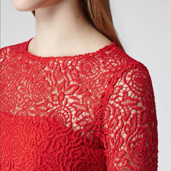 Reiss Red long sleeve lace Midi Dress - Picture 2 of 4