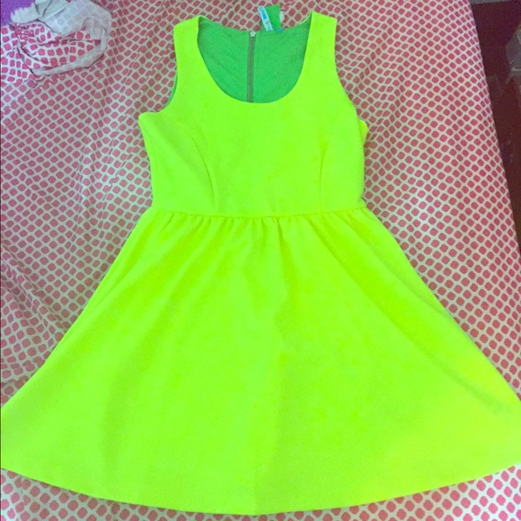 Neon yellow skater dress.