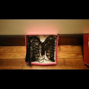 Black Lace up high heel shoes