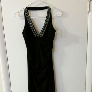 Rhinestone Long Black Dress