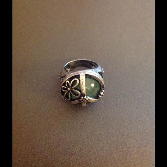 Boho Green and Silver Ring