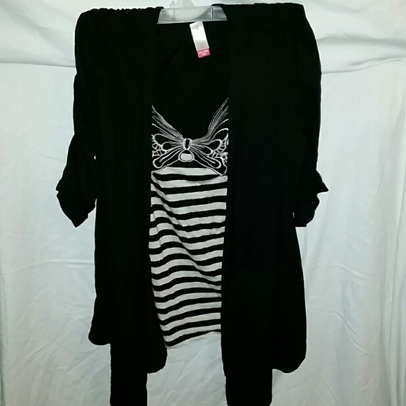 Striped butterfly top with attached cardigan