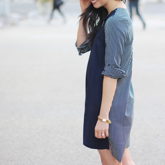 LOFT Dresses - Navy Shirt Dress with Striped Back LOFT Dresses - Navy Shirt Dress with Striped Back