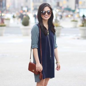 LOFT Dresses - Navy Shirt Dress with Striped Back LOFT Dresses - Navy Shirt Dress with Striped Back