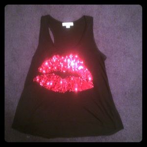 Black tank top with red sequin lips