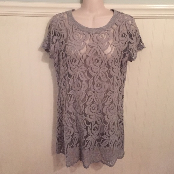 Anthropologie Tops - Anthropologie Sz S Textured Lace Tunic Top Gray