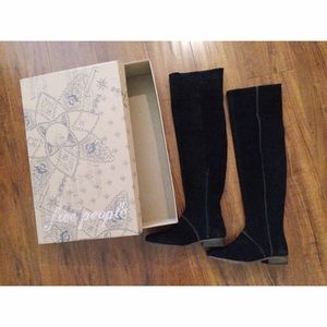 Free P Black Suede Leather Thigh Over Knee Boots