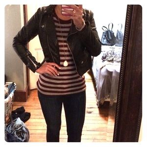 H&M black cropped faux leather moto jacket