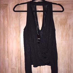 Bebe Cold Should Open Back Surplice L/S Top
