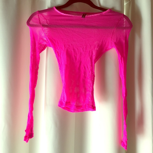 Hot Pink Fishnet Long Sleeves Top