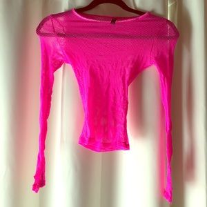 Hot Pink Fishnet Long Sleeves Top