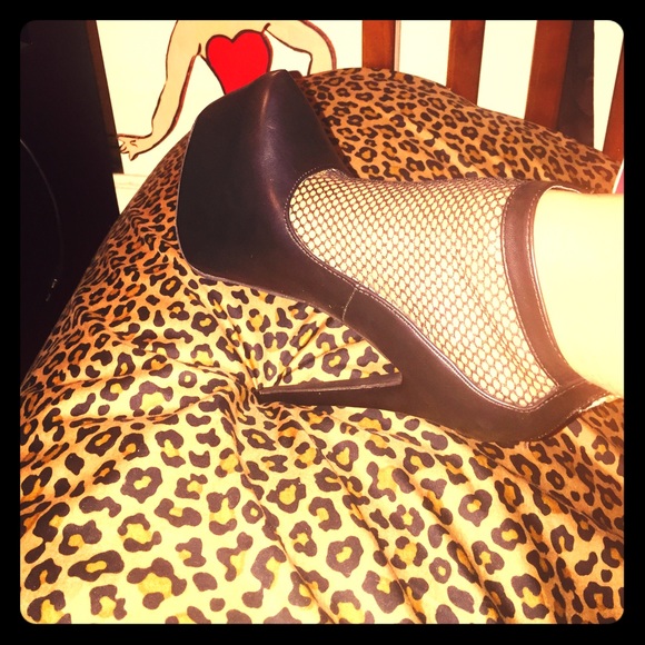 Black fishnet heels