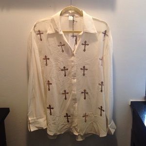 White blouse with sequin crosses