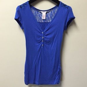 Blue short-sleeve lace top