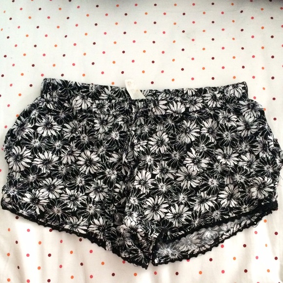Black and white floral shorts