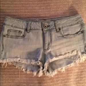 Light Wash, Frayed Jean Shorts