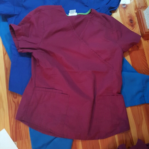 Ladies M Wine colored Scrub Top and Pants Set