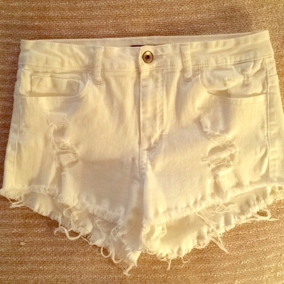 High Wasted White Jean Shorts