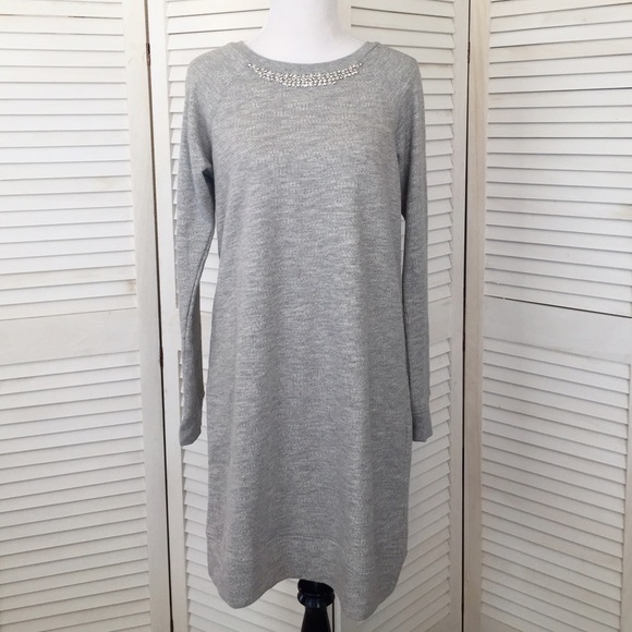 Kenar Dresses & Skirts - Kenar grey sweatshirt dress w/ crystal neckline