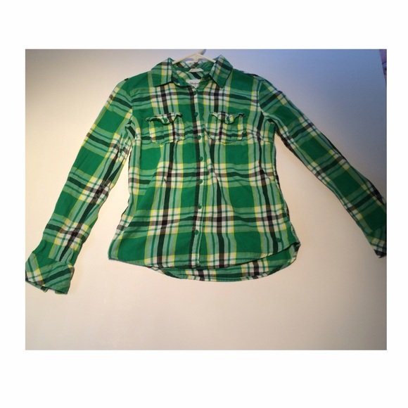 Green yellow black white plaid shirt