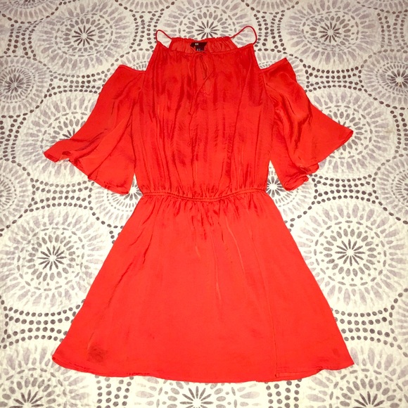 Blood Orange/Red Off Shoulder Dress