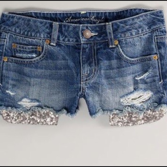AEO Distressed Denim Shorts w/ Sequin Pockets