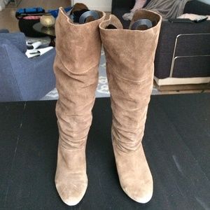 Tall slouchy brown suede boots