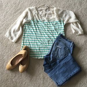 Mint/Cream Striped Blouse - LC by Lauren Conrad