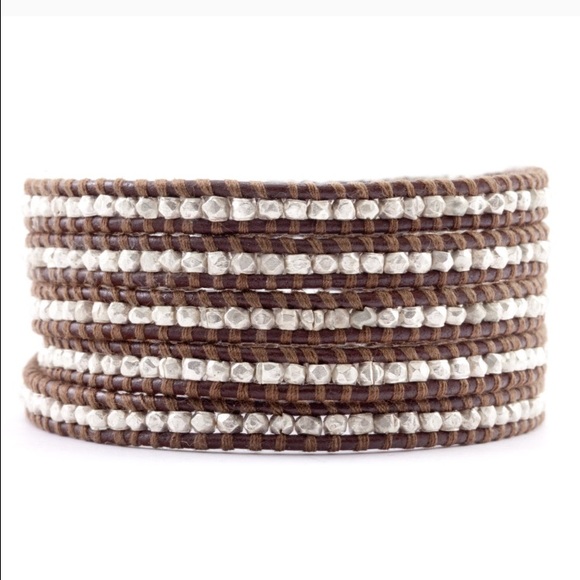 Sterling Silver Wrap Bracelet on Brown Leather - Picture 1 of 2