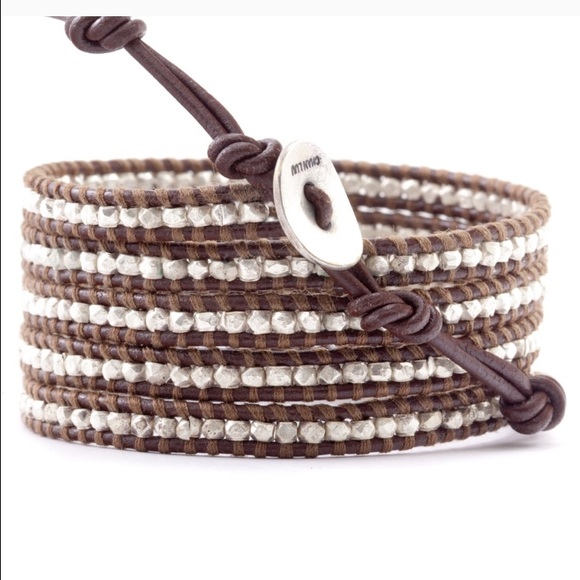 Sterling Silver Wrap Bracelet on Brown Leather - Picture 2 of 2