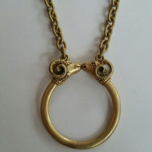 Gold Ram Circle Pendant Necklace
