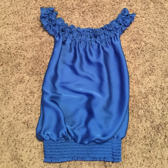 Polyester, royal blue top.