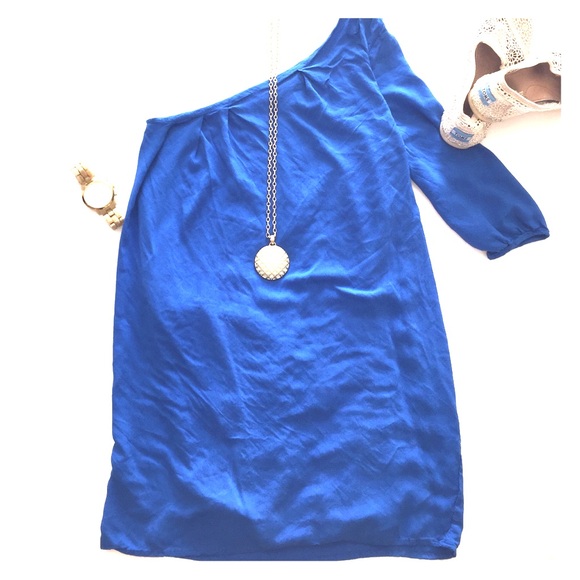 One shoulder bright blue dress - Picture 1 of 1