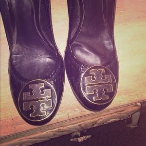 Tory Burch patent leather black wedge heels