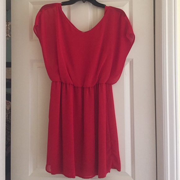 Red Chiffon short sleeve dress
