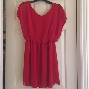 Red Chiffon short sleeve dress