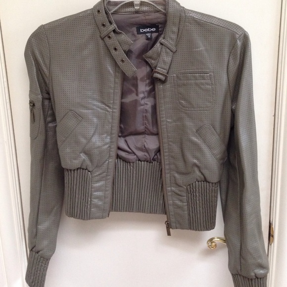 bebe Jackets & Blazers - Bebe Green Grey Leather Jacket