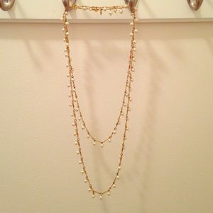 J Crew long gold necklace with white pearls